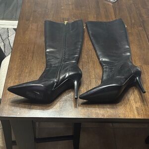 Ralph Lauren Black Pointed-Toe Leather Heeled Boots